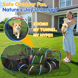 TOYSBOOM Outdoor Cat Enclosure - 5-in-1 Portable Cat Tunnels with Tent, Cube, Collapsible Catio for Cat Run Outside, Pop up Enclosed Playground for Indoor Cats, Kitty & Small Animals