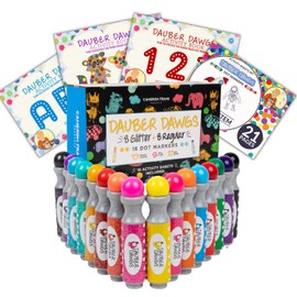 Washable Shimmer & Regular Dot Markers - 16 Pack Downloadable Activity Sheets For Kids, Toddler Art Activities, Preschool Children Arts Crafts Supplies Kit, Bingo Daubers Dabbers Dobbers, Dauber Dawgs