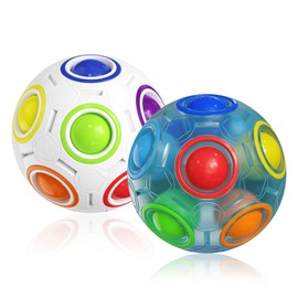 ROXENDA Rainbow Ball Fidget Magic Ball with 12 Holes Rainbow Ball - Skill Game Puzzle Ball for Children from 6 Years, Pack of 2 (White & Blue)