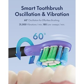 Wave - Cepillo de dientes eléctrico de oscilación y vibración, cepillo de dientes eléctrico sónico para adultos con 4 cerdas DuPont, resistente al agu