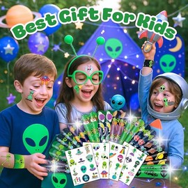 Cherisnowy - 72 piezas de recuerdos de fiesta alienígena, 48 tatuajes y 24 pulseras de palmadas, perfectas para cumpleaños, baby shower, recompensas d