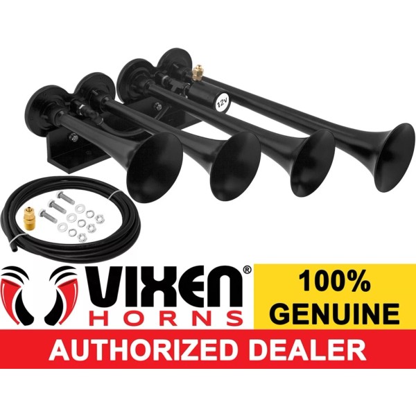 VIXEN HORNS TRAIN AIR HORN 4 TRUMPETS BLACK FOR TRUCK/CAR/SUV