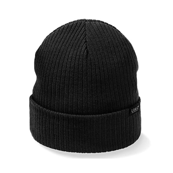 Winter Knitted Cuffed Beanie Hats for Women Soft Watch Hat Classic Knit Stretchy Warm Cap for Men Black