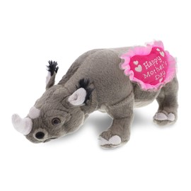 DolliBu Happy Mother's Day Wild Collection Plush Rhinoceros - Cute Stuffed Animal Present with Pink Heart Message for Best Mommy, Grandma, Wife, Daughter - 13" Inch