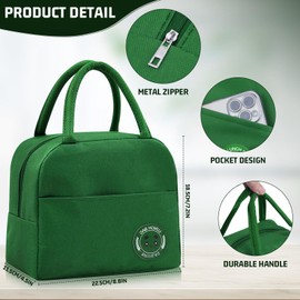 TIECHI Insulated Lunch Bag for Adults Kids, Pack Small Cool Bag Lunch Box, Thermal Water-Resistant Lunch Box Bag for Work, School, Picnic Outdoor (Green)
