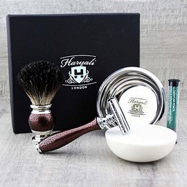 Rötlichbraun Antique Special Collection 4 Piece Shaving Set: Razor with Safety Razor and Safety Razor & Haryali London Premium Soap with Alum Stick > Perfect for Nassrasieren