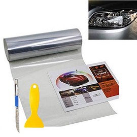 KOMAS 12” X 48” Tint Vinyl Film Sticker Sheet Roll for Car Headlight, Tail Lights, Fog Lights with Squeegee + Cutter (Glossy Clear)