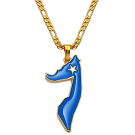 Hafrita Somalia Map Pendants Necklaces Silver Gold Men Map Flag Chain Pendant Necklaces