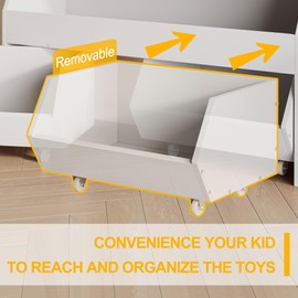 Fulhope Toy Storage Organizer for Kids, Toy Storage Cabinet with Drawers, Boys and Girls Toy Shelf with Wheels, Toy Organizer Kids Bookshelf with Storage for Nursery, Playroom, Bedroom (Light Grey)