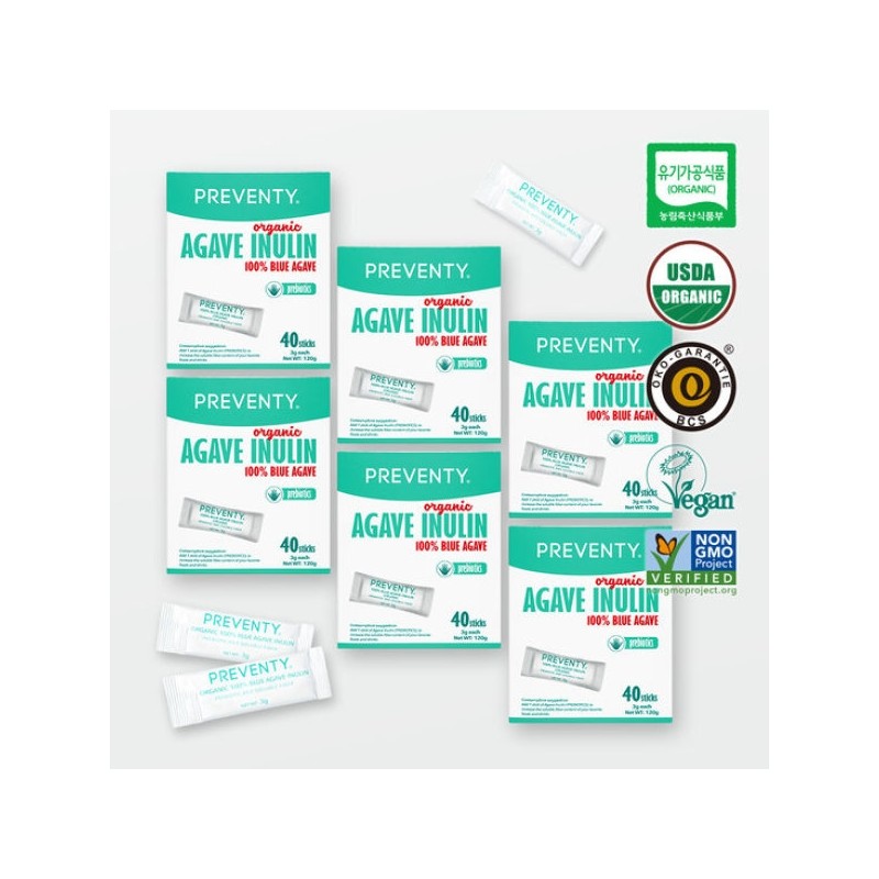 Preventi 100% Organic Agave Inulin Prebiotics 40 Packets x 6