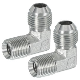 PATIKIL 90-Grad-Rohradapter, 2 Stück 3/4" männlicher 37°-Flare-JIC x 3/8" männlicher BSPT-Verbinder aus Kohlenstoffstahl für Luft, Hydraulikflüssigkeit, Kraftstoff, Wasser, Öl, Silber