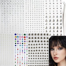 GeorgeX Gema Faciale, 6 Hoja de Diamantes de Imitación Autoadhesivo Diamantes para Decoración Facial de Partido de Fútbol;Incluye pinza