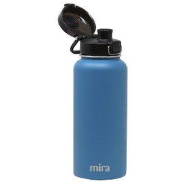 MIRA - Botella de agua de acero inoxidable – Termo de metal aislado al aspiradora mantiene el frío durante 24 horas, caliente durante 12 horas, sin BPA, tapa de boquilla de un solo toque, Azul (Hawaiian Blue), 32 oz (960 ml, 1 qt)