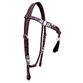 RSI Western Headstall Horse Hair Light Leather Rawhide Futurity Knot Brow band Tack1 - COB