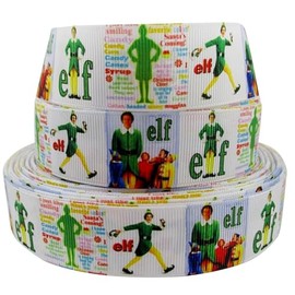 Christmas Themed ELF Character 1" Wide Repeat Ribbon Sold in Yard Lots (10 Yards)