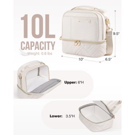 Double Deck Lunch Box Bag Women - Vegan Leather Insulated Waterproof Leakproof Cooler for Work Travel Picnics - Teacher Mothers Day Christmas Birthday Gifts