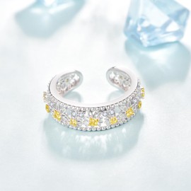 KINGWHYTE Daisy Ring 925 Sterling Silver Daisy Flower Ring Adjustable Open Ring as Weeding Gift, Valentine'S Day Gift, Anniversaries Gift for Women Girls Christmas Gifts