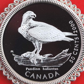 2000 Canada Birds of Prey 50 Cents Proof-like BU Uncirculated Sterling Silver Coin Solid 925 Sterling Silver Necklace - Osprey