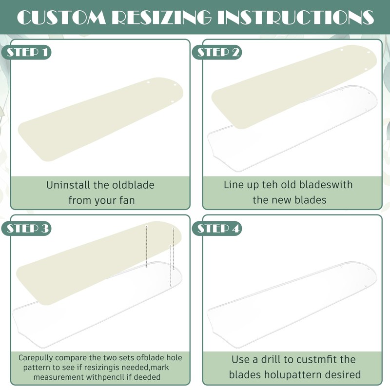 CroBlissful 10 Pcs 20-1/2'' Ceiling Fan Blades for 52" Clear