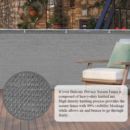 iCover 3.3x19.5ft Balcony Privacy Screen Fence, UV-Resistant Railing Fencing Cover for Porch Deck Patio Garden Backyard, Cable Zip Ties Included, Grey