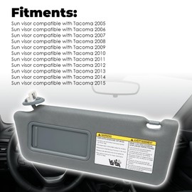 Aspaton Dark Gray Sun Visor Left Driver Side W/Light & Mirror Compatible with Tacoma 2005-2015 7432004210B0 7432004120B0