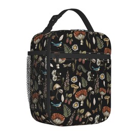 Anyako Vintage Mushroom Leaf Forest Insulated Lunch Bag Reusable Leakproof Lunch Box Food Tote Container with Side Pocket for Work School Picnic Travel