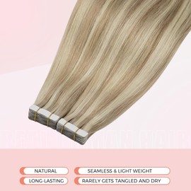 MEI YUAN LIN invisible tape in hair extensions human hair 12Inch Remy Human Hair Tape in Extensions Ash Blonde Highlight witeh Platinum Blonde 20Pcs 30Grams yarn for Party