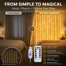 USB LED Curtain String Lights with Remote, 8 Modes Copper Wire Fairy Lights for Window Holiday Decor