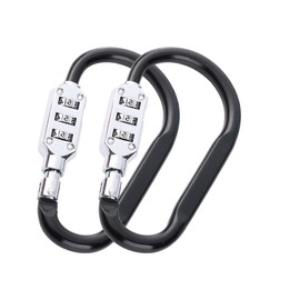 MyyYiTar 2pcs Large 3.8 inch Carabiner with Built-in 3-Digit Combination Lock – Durable Aluminum Alloy, Keyless Security for Everyday Use（Black）