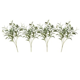 CURTEK 4 Pcs Artificial Olive Branches for Vases 19 Inch Faux Olive Branch Stems Leaves with Fruits for Home Decor Weddings Party Vase Decorative Floral Arrangement