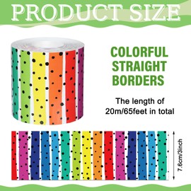 Zonon Classroom Bulletin Board Border 65 Feet Polk Dot Stripes Straight Rolled Trim Colorful Classroom Borders for Bulletin Board Decorations School Home(Rainbow)