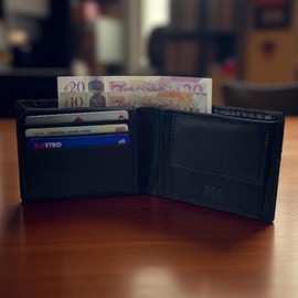 Velluci Pelle Genuine Leather RFID Blocking Wallet, Slim Pattern, Men's Wallet (Retro, Black)