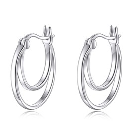 Double Hoop Earrings Sterling Silver Fashion Circle Endless Hoops Layered Hoop Earrings Jewelry Christmas Gifts for Women (Hoop earrings-double hoop)