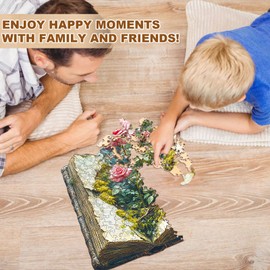 Jigfoxy Wooden Jigsaw Puzzles for Adults, Flowers in the Book Wooden Puzzle 265pcs, Unique Shape Wood Puzzles, for Family Friend with wooden box(13.4 * 12.2in)