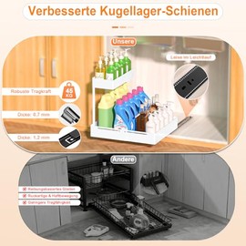 YJHome Extendable Sink Organiser, Metal Under Sink Shelf, 2 Levels, Adjustable Width Height, Pull Out Under Sink Organiser for Kitchen, Bathroom, Under Cabinet, 1 Piece, White