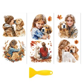 Peacoblue Rub on Transfer Decal Sticker for Furniture Craft Decor 6"x12" People and Dogs, 3Pcs Waterproof UV DTF Transfer for Drawer Dresser Glass Porcelain Wood Plastic