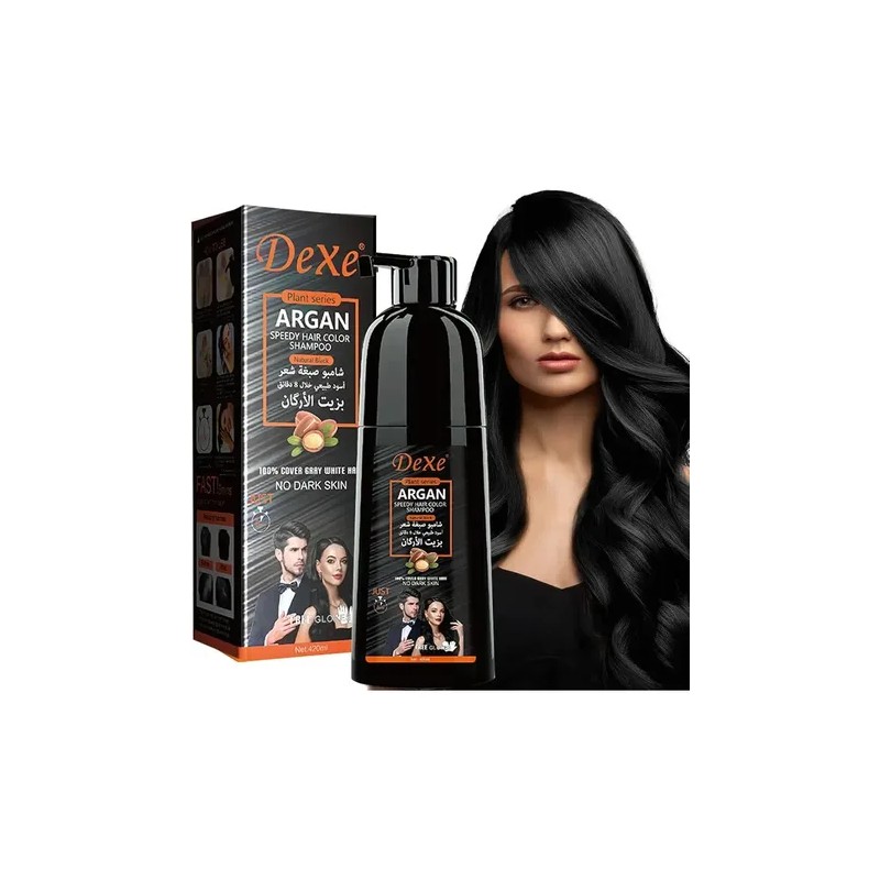 Shampoo Tinte Argán Negro Cubre Canas Barba Dexe