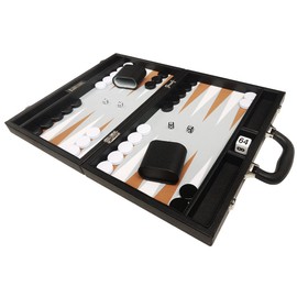 16-inch Premium Backgammon Set - Medium Size - Black Board, White and Rum Points