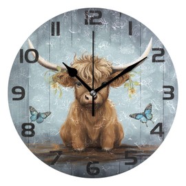 ALAZA Highland Cow Baby Wall Clock Non Ticking Decorative Desk Clock for Bedroom Kitchen Living Room School Office,Black