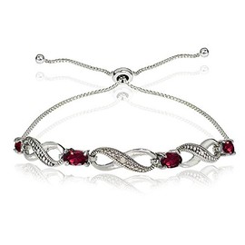 B. BRILLIANT Sterling Silver Synthetic Ruby Figure 8 Infinity Bolo Adjustable Bracelet for Women