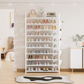LUKYTOWER Tall Shoe Rack 10 Tier Shoe Racks Organizer for Closet 40-45Pairs,Large Capacity Storage Rack for Shoes with 5Hooks,Sturdy Metal Shoe Shelf, Vertical Shoe Stand Tower