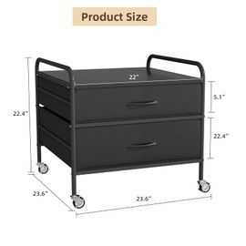 VOWNER Mini Fridge Stand with Storage, Heavy Duty Beverage Refrigerator Stand with 2 Fabric Drawer, Fridge Cart with 4 Lockable Metal Wheels, 220LBS Capacity 22"Lx23.6"W, for Dorm Apartment Office