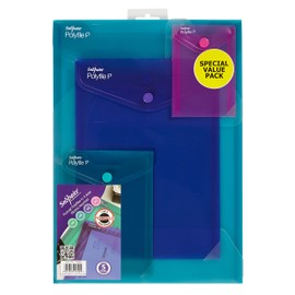 Snopake Portrait Polyfile Electra Assorted Set [Pack of 4] Popper/Document Wallet with Press Stud Closure [15775]
