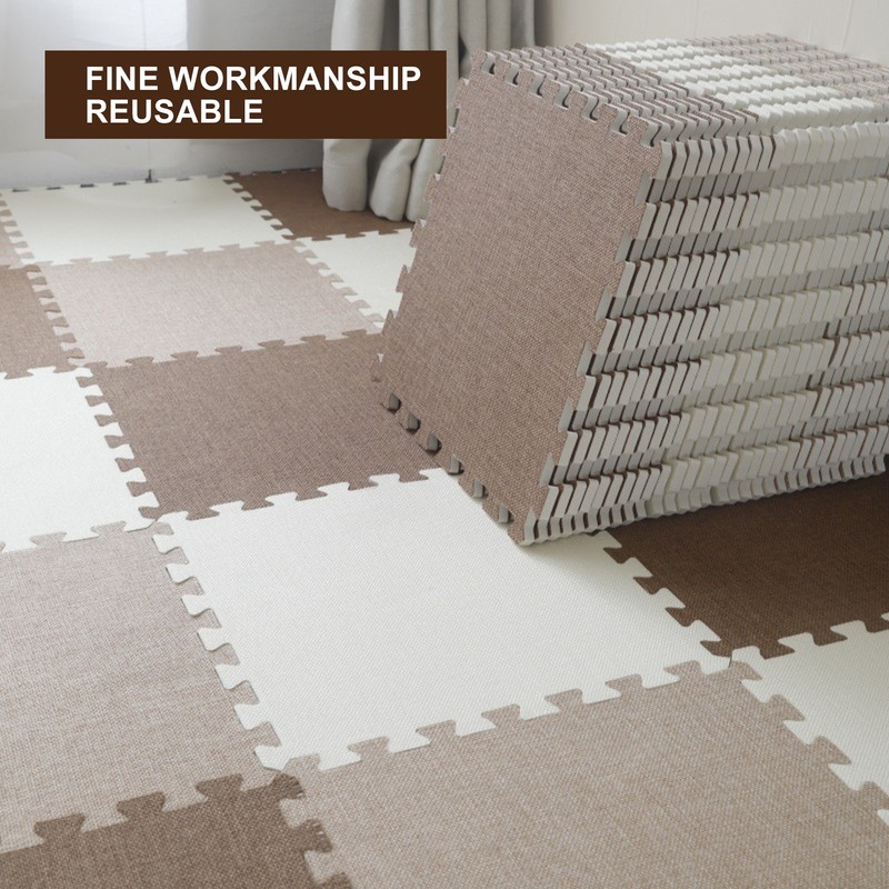 10pcs Cotton Linen Interlocking Carpet Tiles Anti Slip Floor Protection