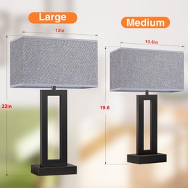 22" Tall Modern Living Room Lamps - Touch Bedside Lamps with USB C+A, 3 Way Dimmable for End Tables - Set of 2 (Grey & Black)