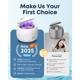 BEESHOP Ultrasonic Retainer Cleaner - 45kHz Retainer Cleaner Machine with 3 Modes & 200ML Dental Cleaning Pod for Dentures, Mouth Guards, Night Guards, Braces, Aligners, Jewelry (Pure White)