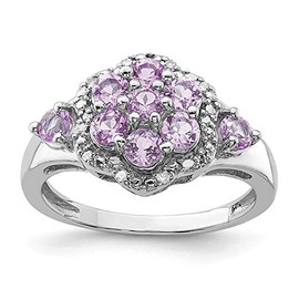 Sterling Silver Rhodium Diam. & Pink Quartz Ring