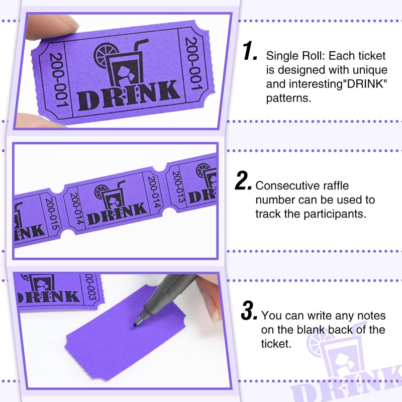 ESSENTIAL 1000 Raffle Tickets Rolls, Drink Tickets Single Roll for