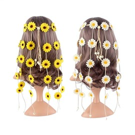 Ximimark 2 pcs Bohemian Headband Hippie Simulation SunFlower Daisy Hairband Floral Crown Hair Accessories For Women Party Cosplay Costume