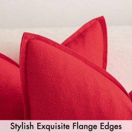 MIULEE Pack of 2 Decorative Linen Pillow Covers for Bed 24x24 Inch Red Farmhouse Soild Neutral Throw Pillow Covers Soft Accent Decorative Pillowcases Home Decors for Couch Sofa Living Room